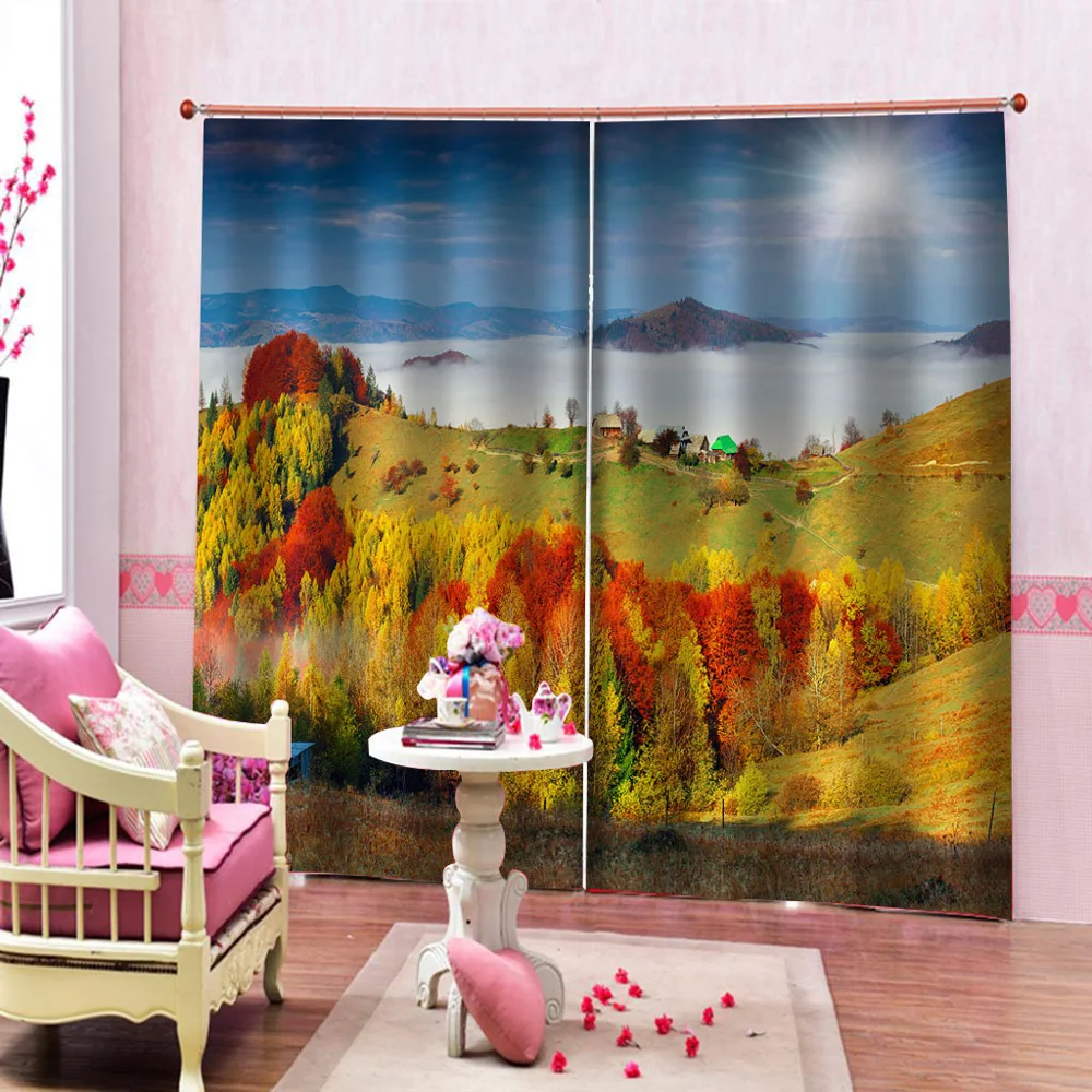 Золотая Фотоштора с природным пейзажем ветрозащитная плотная Затемняющая ткань