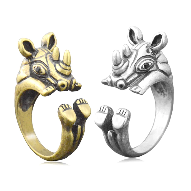 Винтаж Boho латунный сустав носорога Обёрточная Бумага кольцо с животным хиппи