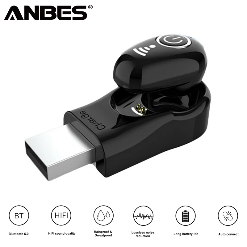 ANBES USB Bluetooth 5 0 водонепроницаемые наушники мини беспроводная гарнитура стерео