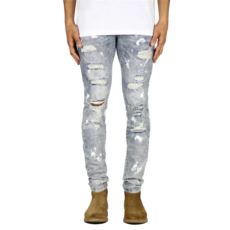 KIMSERE Для мужчин разрушит цветные джинсы штаны с дырками Марка NEW FASHION Hi Street рваные