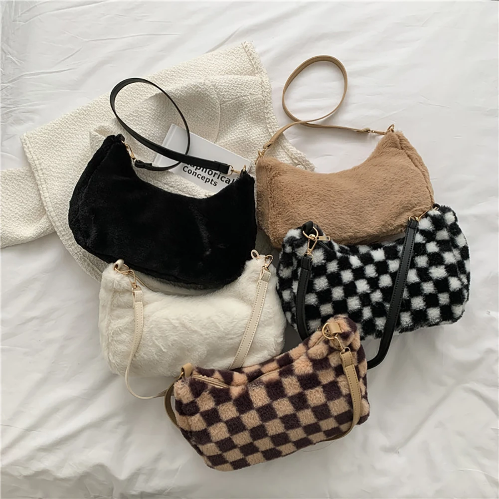 Женская винтажная клетчатая сумка через плечо Женские однотонные женские зимние