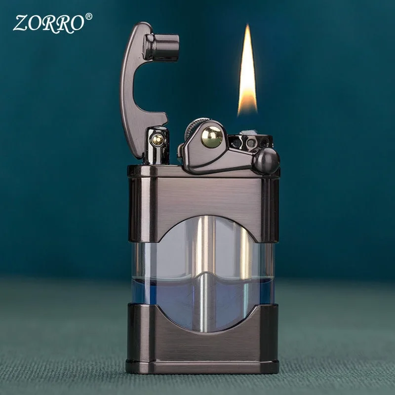 

Zorro New Transparent Oil Bin Kerosene Lighter Creative Old Grinding Wheel Portable Personality Metal Smoking Cigarette Lighter