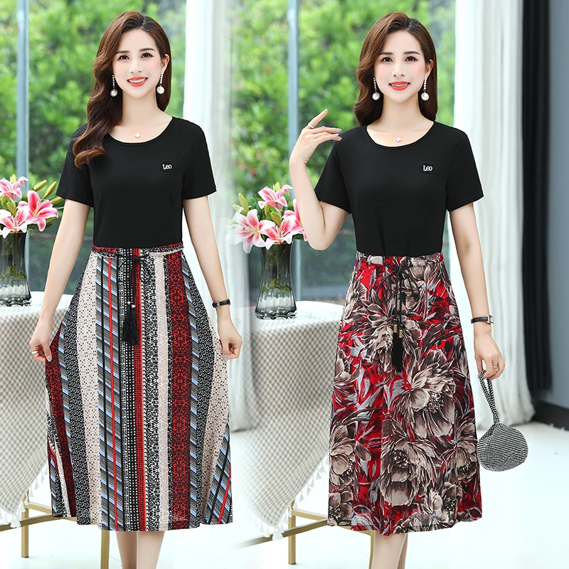 

2021 Elastic Waist Boho Dress Women Beach Summer Dresses Floral Print Patchwork Vintage Chiffon Midi Dress Vestido de Festa