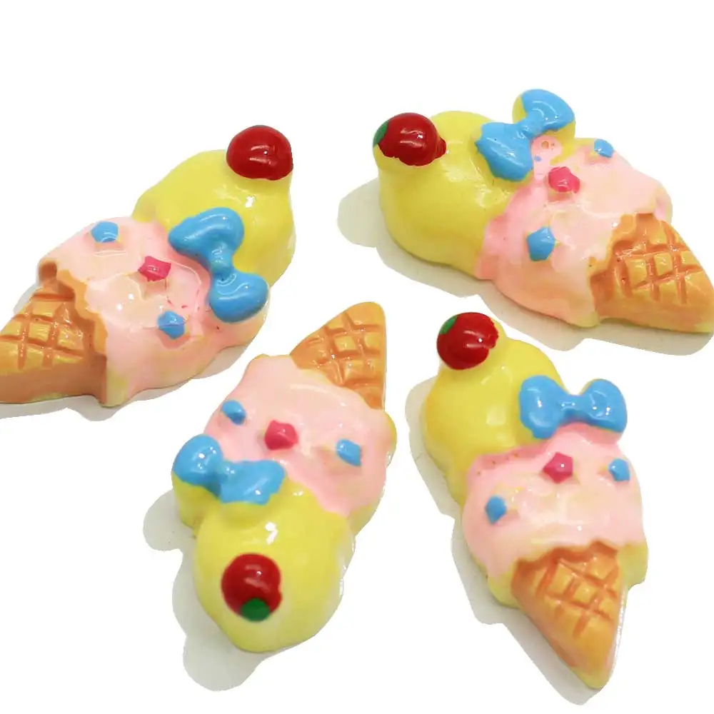 

100/50pc Cute Ice Cream With Bow Cherry Resin Decoration Crafts Flatback Cabochon Scrapbooking Diy Embellishments Phone Hair bow