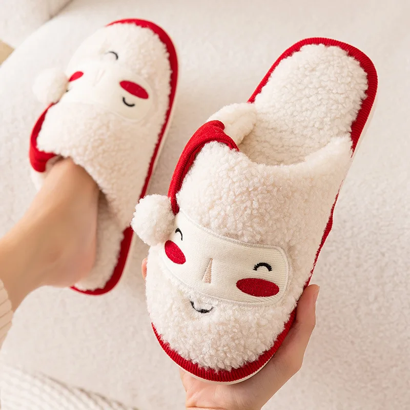 

2021 Women Men Indoor Warm Slippers Christmas Clown Soft Plush Home Floor Lovers Winter Shoes Female Male House Bedroom Slipper