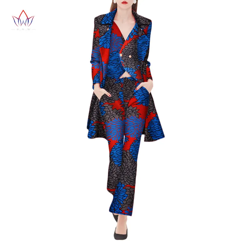 Women african clothing 3 piece set bazin riche african top with pants suit women africa woman Cotton Clothing Plus Size WY2040