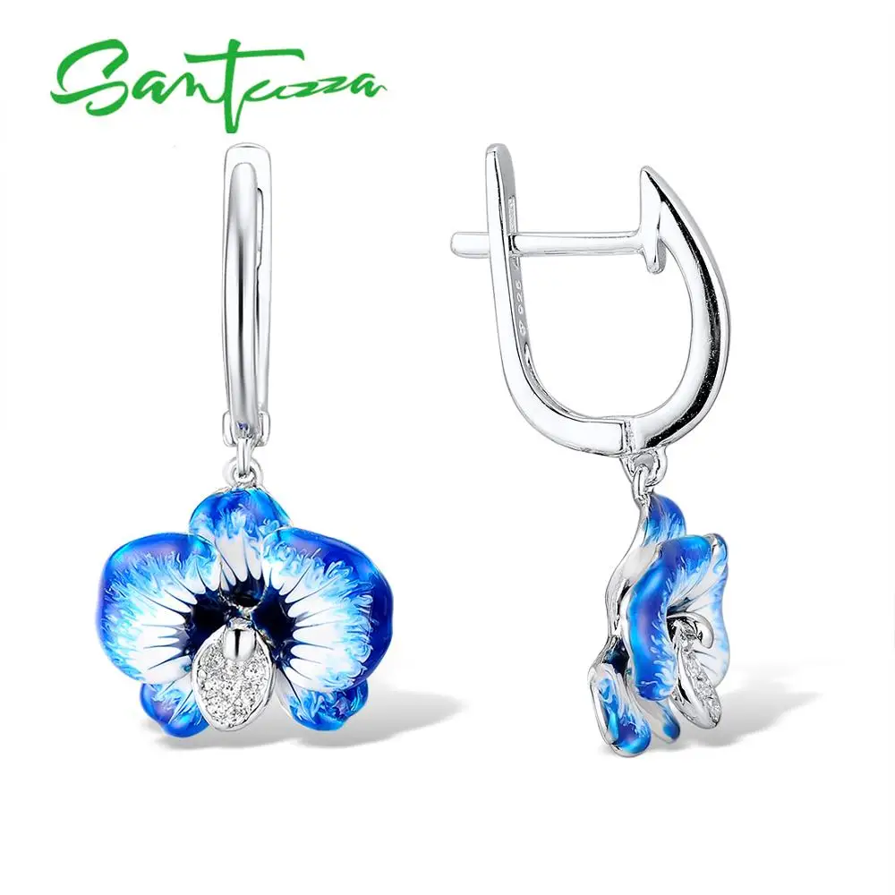 Женские серебряные сережки подвески SANTUZZA из серебра 925 пробы с фиолетовыми