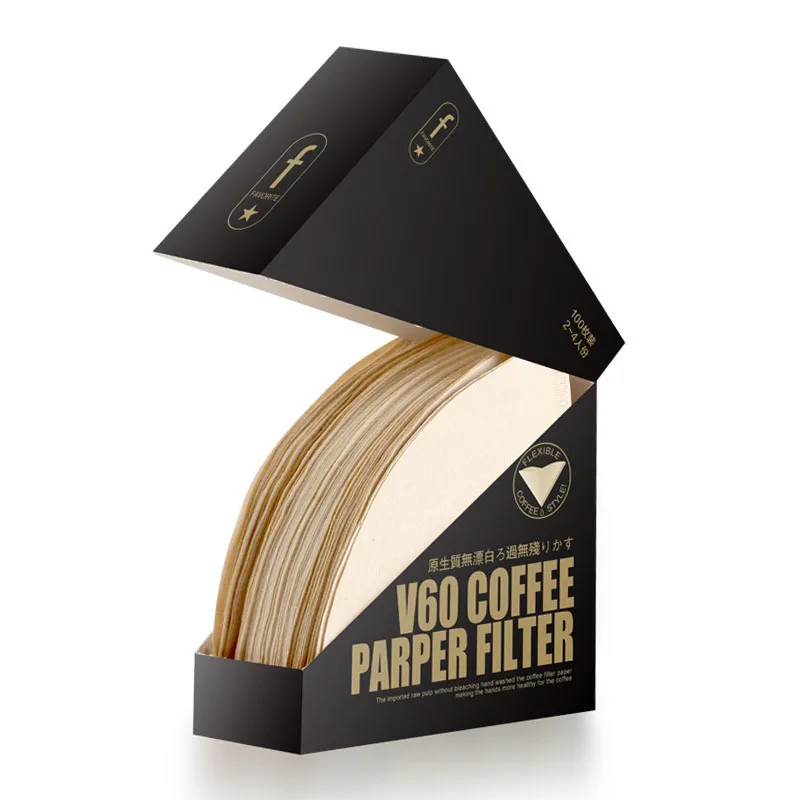 Натуральная неотбеленная коническая фильтровальная бумага V-type для кофе 100 шт.