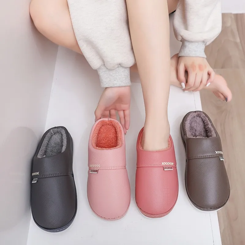 

Hot Waterproof Non-Slip Home Slippers Winter Warm Women Indoor Cotton Non-slips Ladies Soft Slippers Memory Foam Couples Shoes