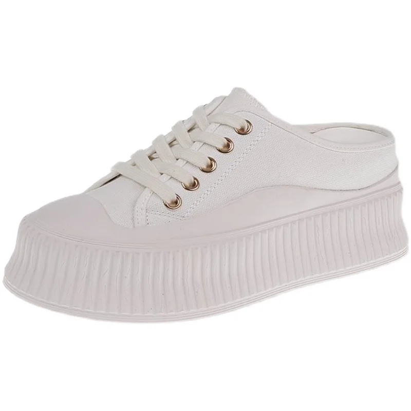 

Med Loafers Increased Internal House Slippers Platform Shoes Cover Toe Slides Flat Canvas Rubber Cotton Fabric Increased Interna