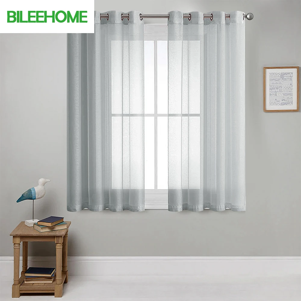 BILEEHOME Short Curtains for Kitchen Curtains Window Kitchen Half Window Living Room Solid Voile Curtains Bedroom Panels Tulle