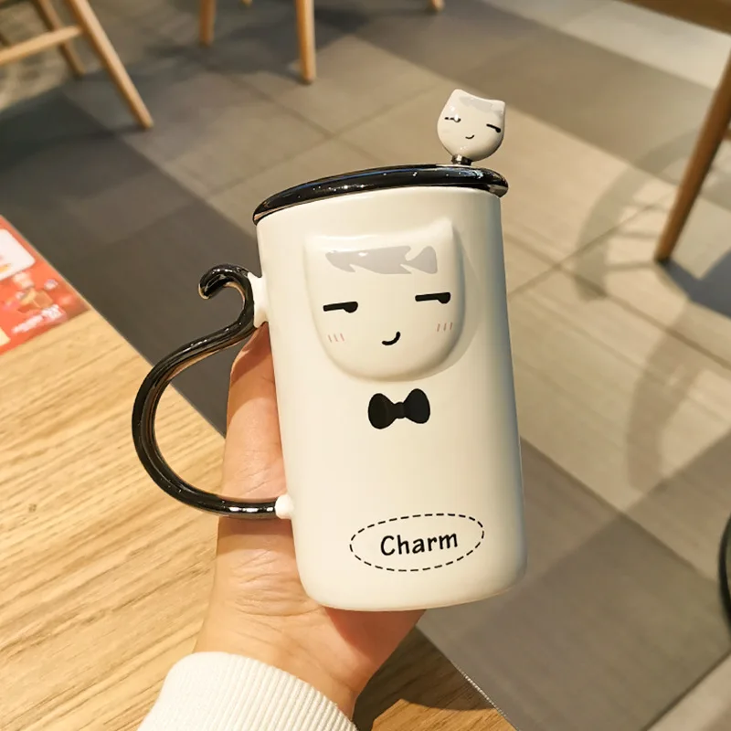Милая мультяшная непослушная керамическая чашка с котом кофейная крышкой и