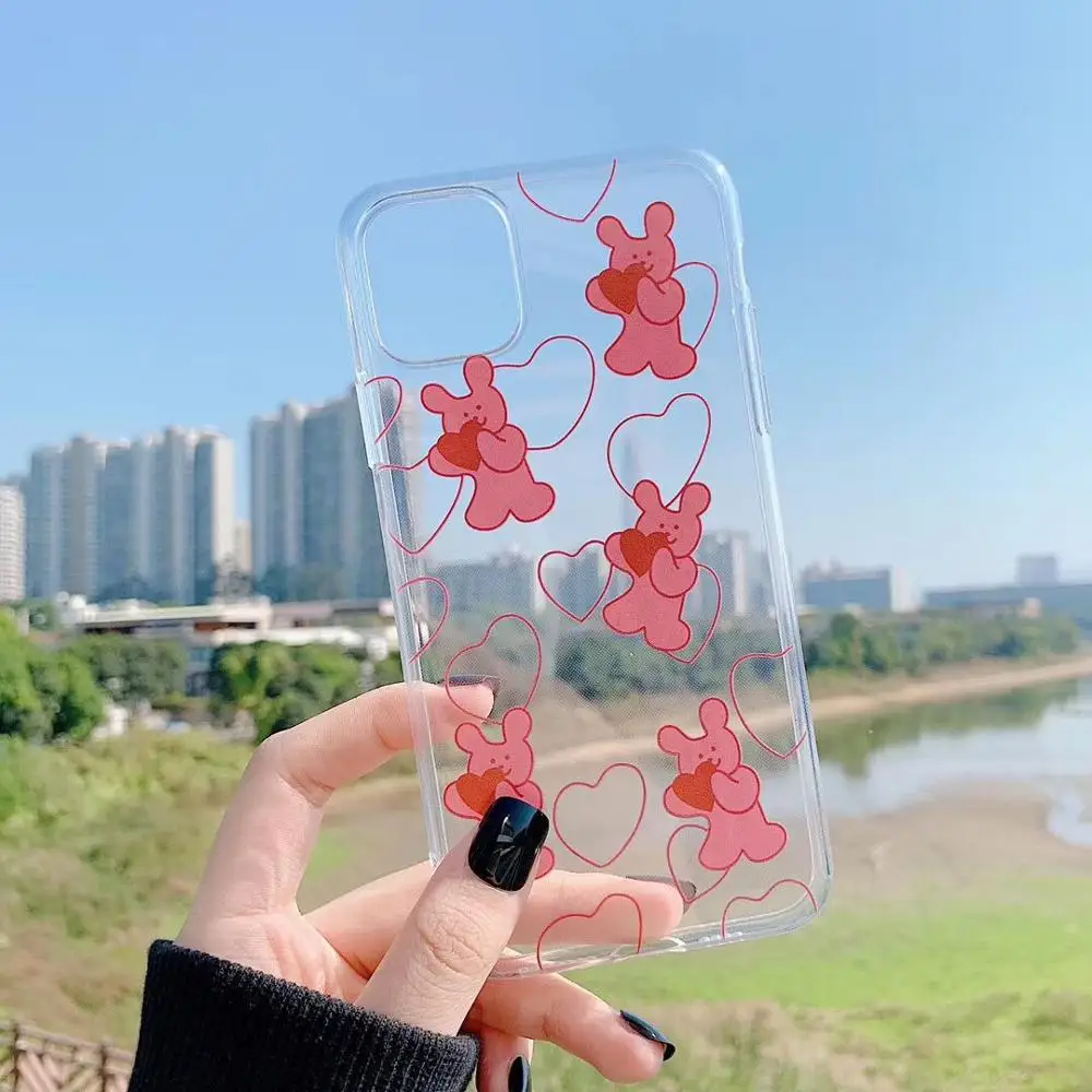 Прозрачный чехол для телефона iphone 11 Pro Max 6 7 8 plus XS MAX XR с мультяшным медведем