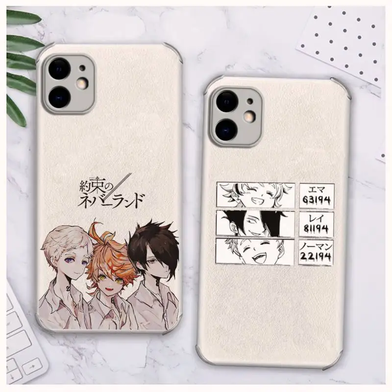 

animato The Promised NeverLand Phone Case Lambskin Leather For iphone 12 11 8 7 6 XR X XS PLUS MINI PLUS PRO MAX Shockproof