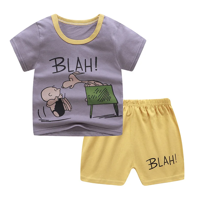 

2020 New cotton Summer baby children soft shorts suit t-shirt todder boy and girl kids dinosaur cartoon cute clothes for 0-4Y