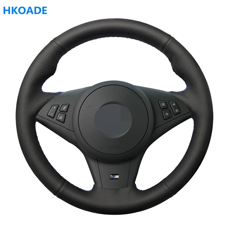 diy hkoade hand stitched black high soft artificial leather car steering wheel cover for bmw e64 e63 e60 cabrio m6 2005 2010 free global shipping