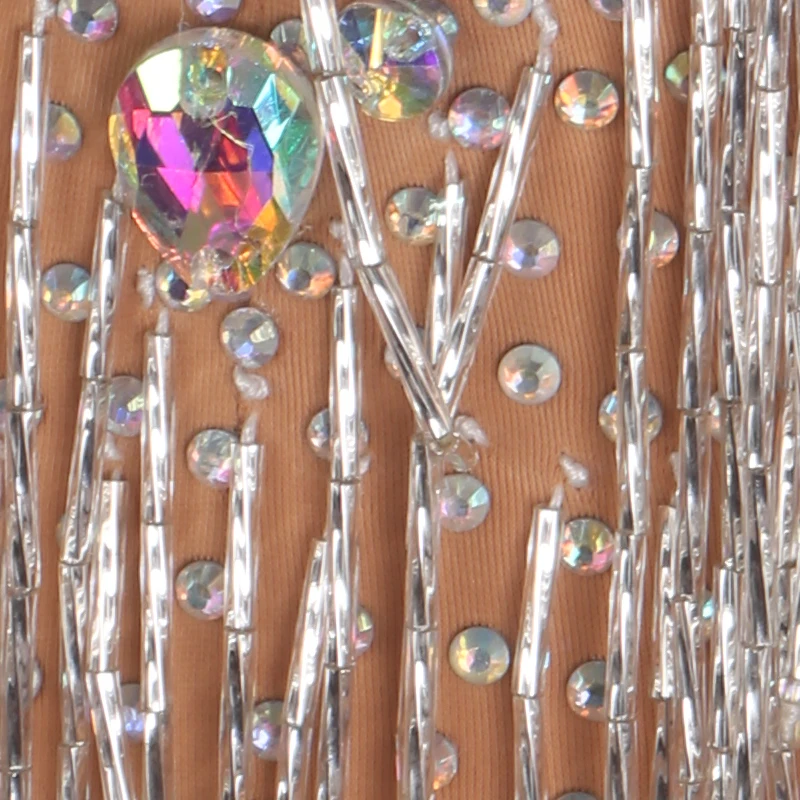 New Latin Dress Dance Dress Skirt Competition Dress Decoration Latin Dance Costumes Skirt Bead Tube Tassels Deep V complexional