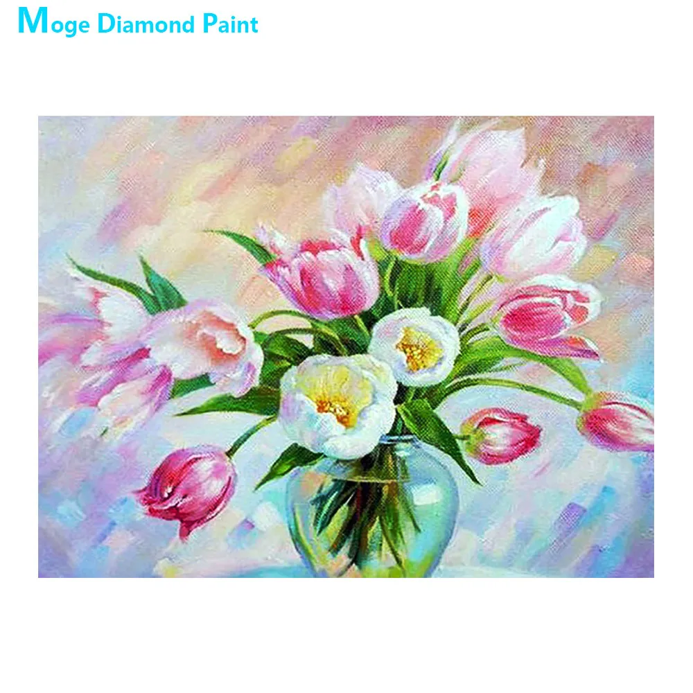 Тюльпан цветочная ваза Алмазная картина масляная Цветочная круглая полная дрель