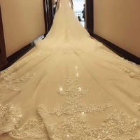 400cm one tier wedding veils with comb lace appliques sequins edge custom made wedding accessories pretty ivory bridal veil