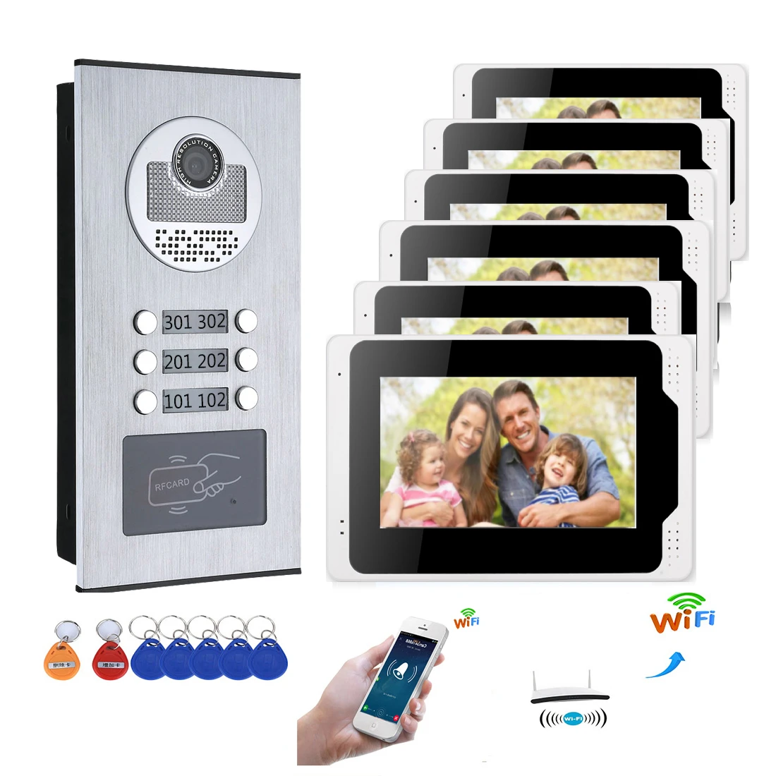 

Tuya APP Remote Unlock RFID Visual Intercom 7 Inch Monitor WIFI Video Speakephone Home Security Audio Doorbell Intercom System