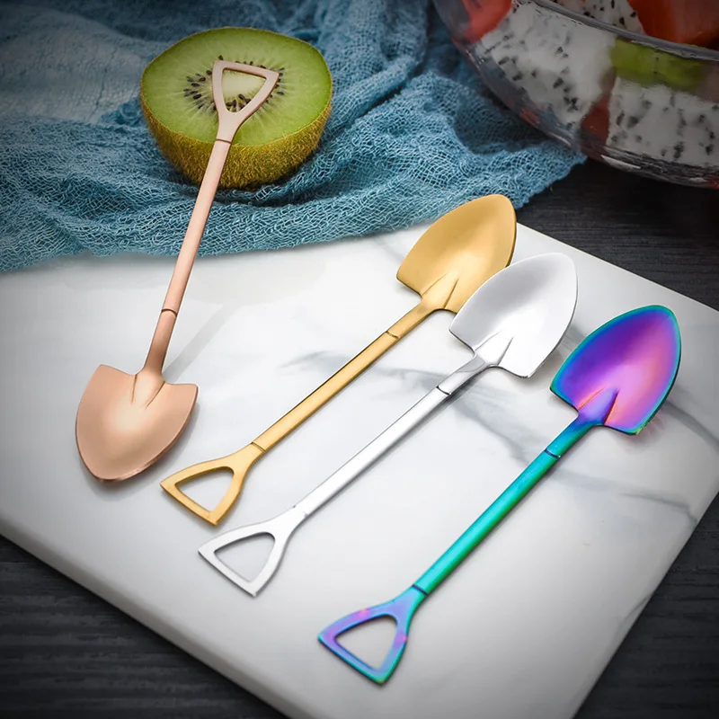 

Stainless Steel Dessert Spoon Watermelon Spoon Features Cool Colorful Coffee Spoon Square Head Shovel Dessert Spoon