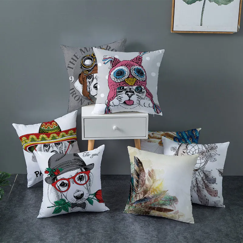 

Pillowcase Cushion Cover Cartoon Cat Animal Pattern Sofa Decorative Pillow Cover Modern Abstraction Home Decor 45*45cm/pc