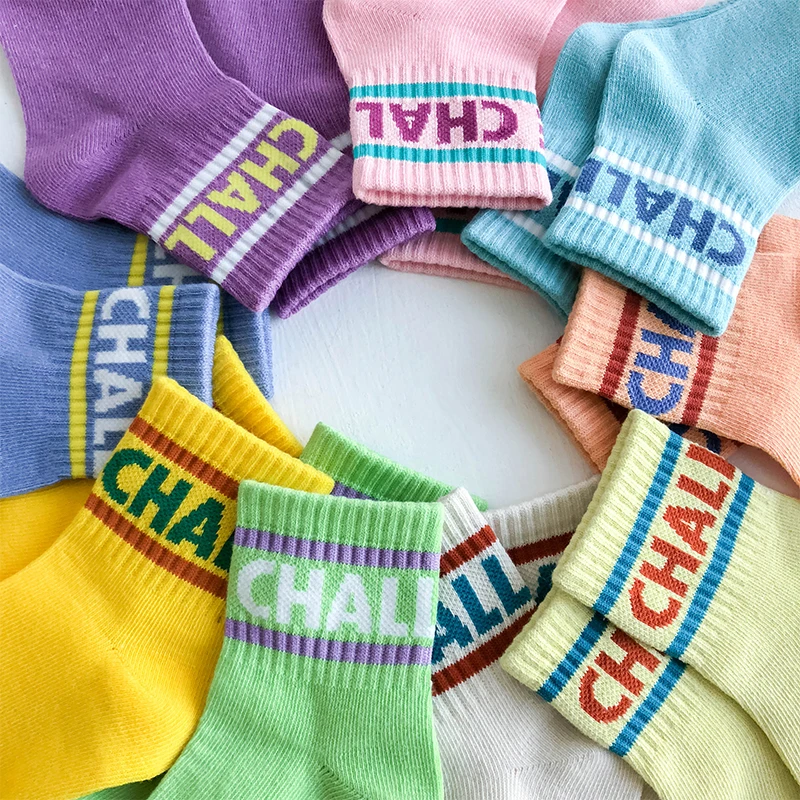 Детские короткие хлопковые носки для девочек и мальчиков модные с буквами на