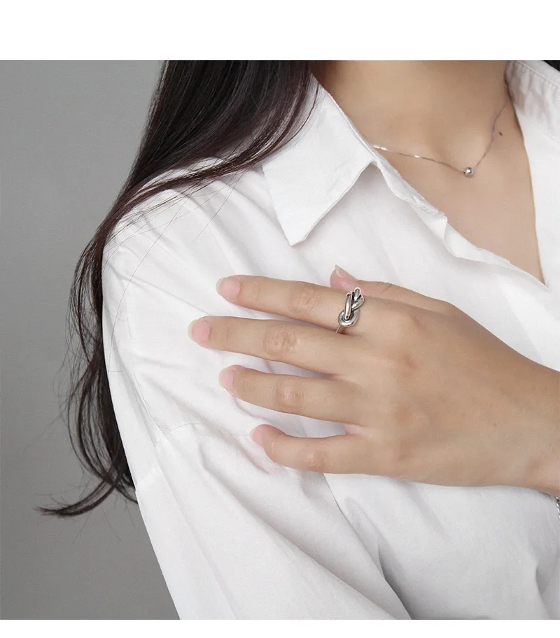 

Real 925 Sterling Silver Geometric Knot Opening Ring For Women Party Vintage Fine Jewelry Minimalist Accessories 2020