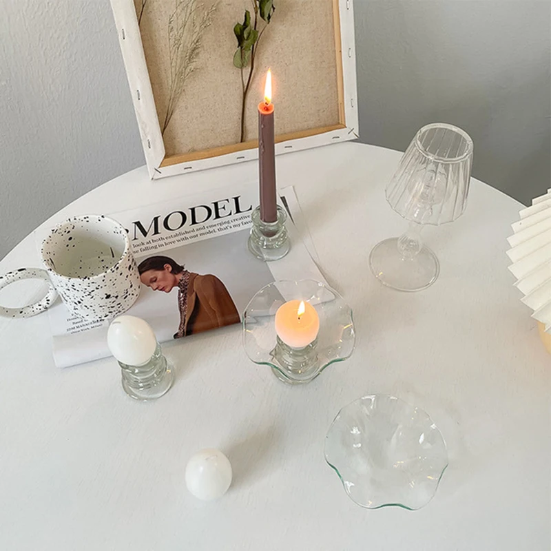 Стеклянная волнистая тарелка искусственное яйцо свеча чайная колонка