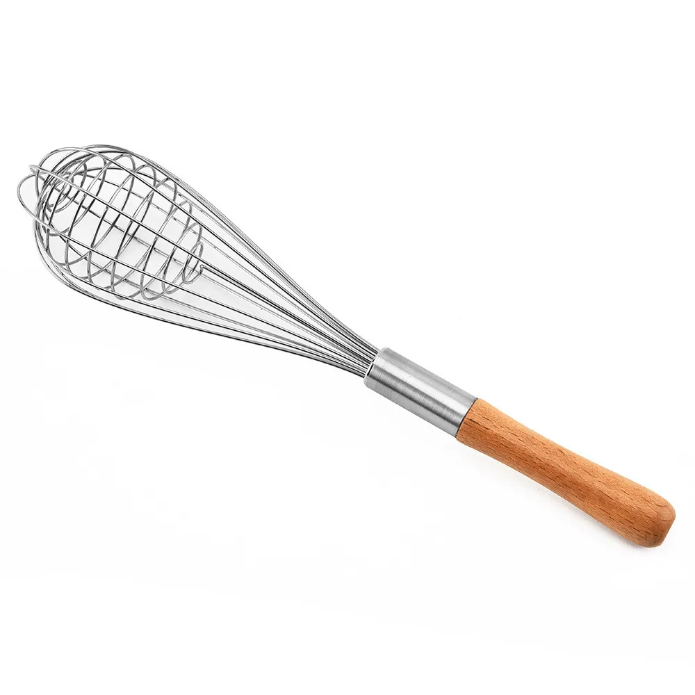 

1pcs Multifunction Wood handle Stainless Steel hand Egg Beaters Kitchen Gadgets Egg Stirring Whisk Rotary Kitchen Milk frother