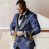 szmanlizi 2022 fashion navy blue jacquard suits for men groom tuxedos terno slim fit groomsman prom wedding suits jacket pants