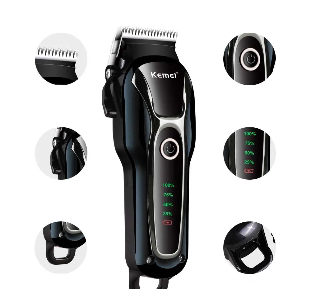 

kemei hair trimmer KM-1991 rechargeable hair clipper pet hair trimmer haircut machine adjustable blade LCD