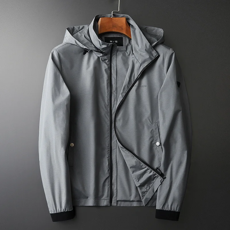 

Men's detachable Hooded Jacket spring autumn new light soft smooth gray top men's