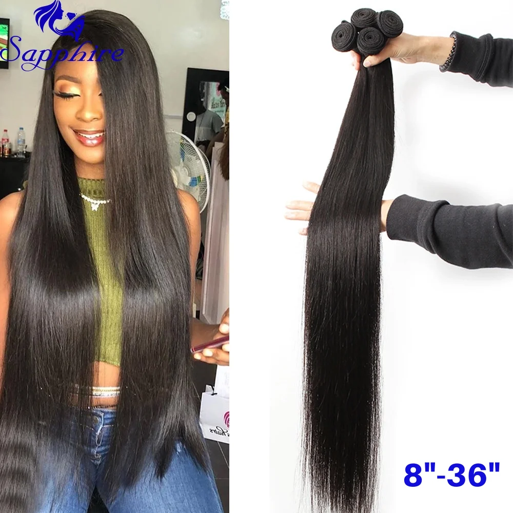 Сапфир 8 &quot 36&quot бразильские натуральные кудрявые пучки волос прямые волосы