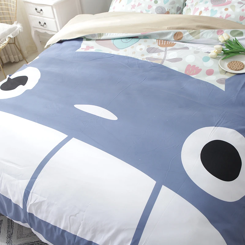 

Japanese Anime Smiling face totoro Bedding Set Boy blue 3pcs bedclothes duvet cover quilt cover Comfortable pillow case