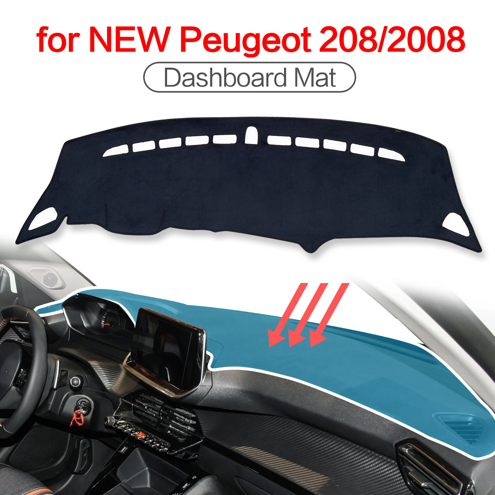 

Smabee Dash Mat Dashmat for Peugeot 2008 e-2008 208 e-208 2019-2022 Anti-Slip Pad Dashboard Cover Protective Carpet Accessories
