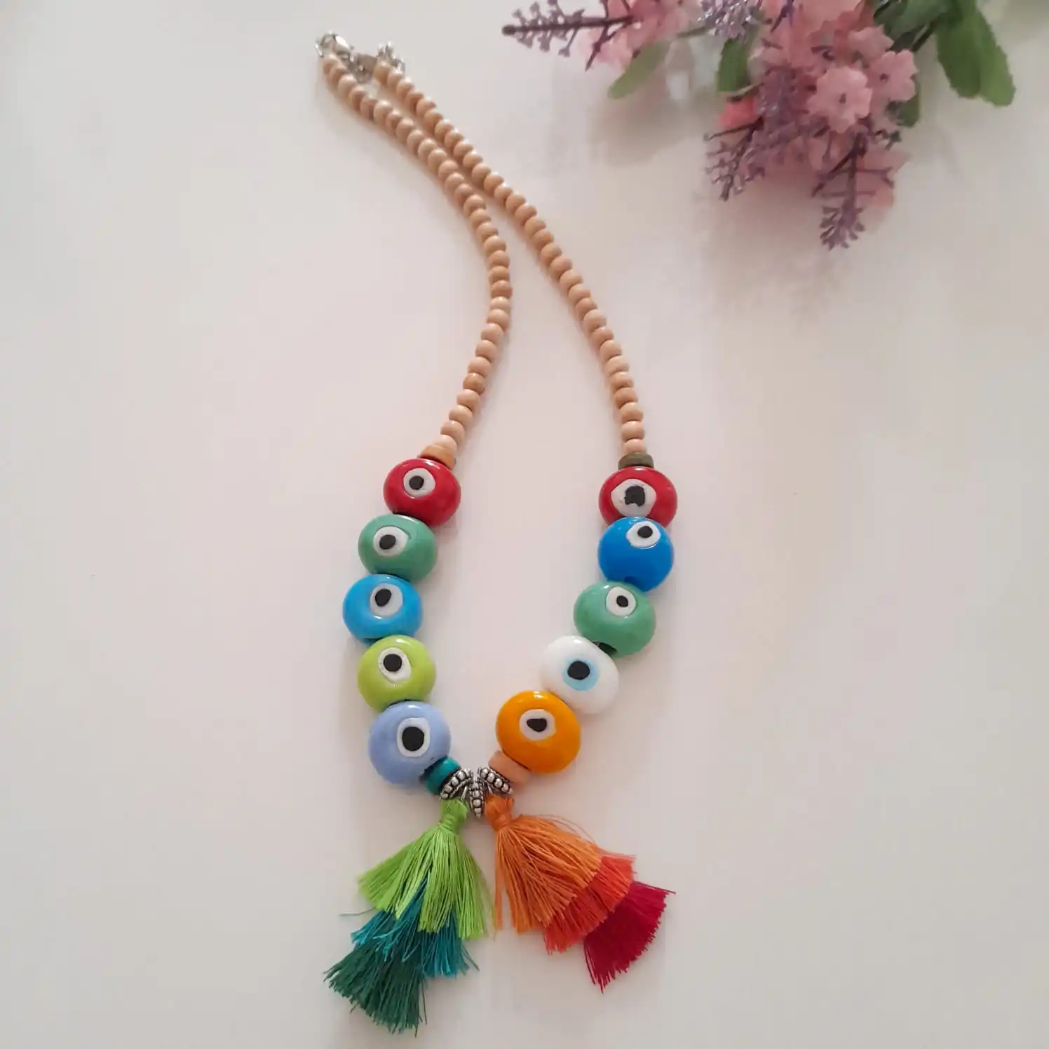 

Goodtime Evil Eye Beaded & Basement Stone Necklace Women Handmade Jewelry