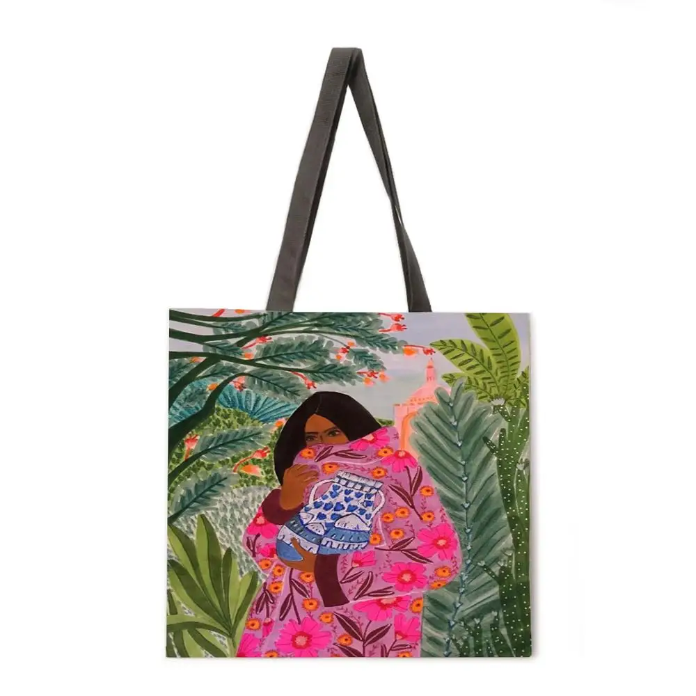 

Love the art of life painting printing tote bag shoulder bag linen leisure tote bag foldable shopping bag reusable beach bag