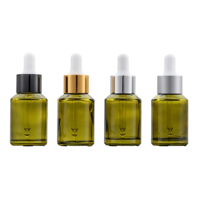 

Cosmetic Packaging Container Refillable Bottle Plastic White Rubber Top 30ml Empty Clear Green Glass Essential Oil Vials 20Pcs