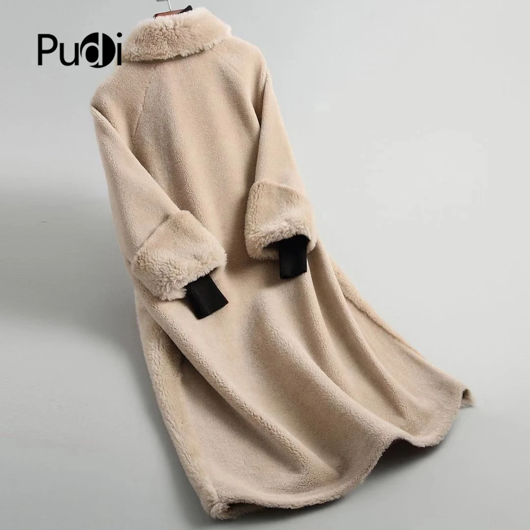 PUDI A18212 Женское зимнее пальто из настоящей шерсти с отворотами, теплая куртка, пальто для девочек, Женская длинная куртка, пальто