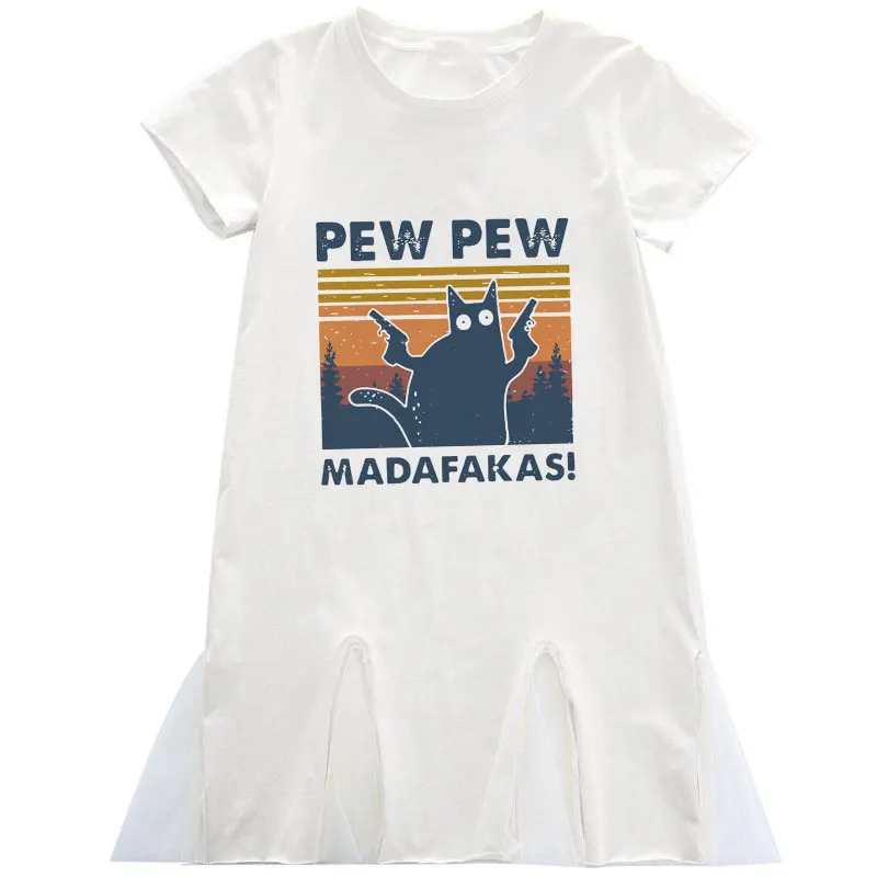 Забавная одежда с черной кошкой PEW MADAFAKAS костюм для Хэллоуина коротким рукавом