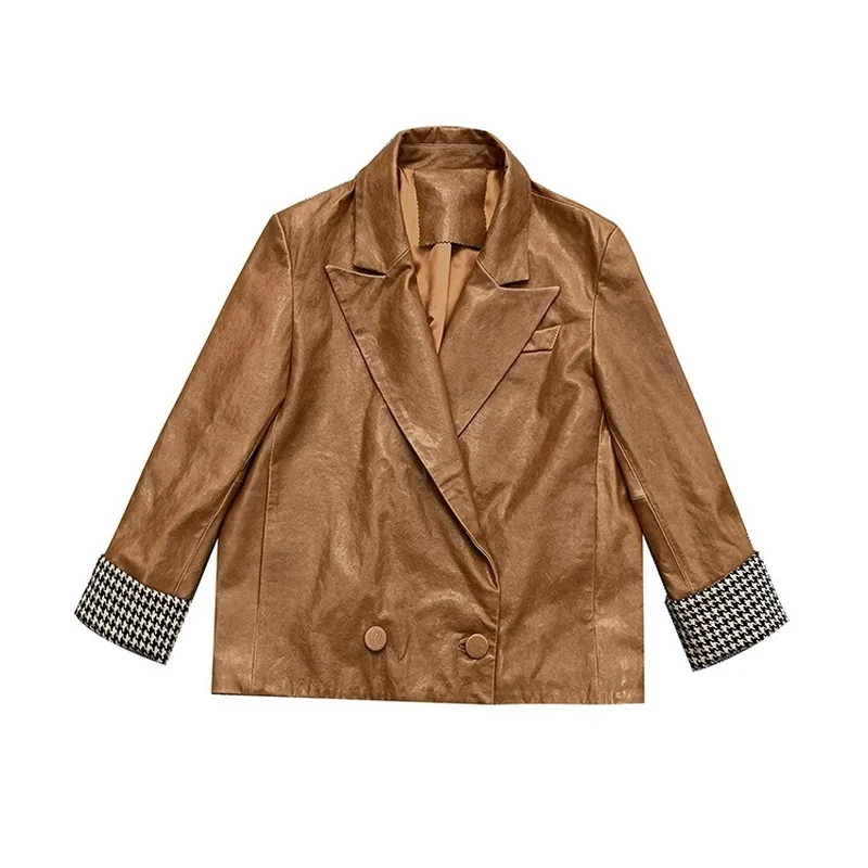 

Autumn Spring Black Brown Coat Sheepskin Genuine Leather Suit Jackets Women Loose Overcoat Bomber Jacket Coats Office Outerwear