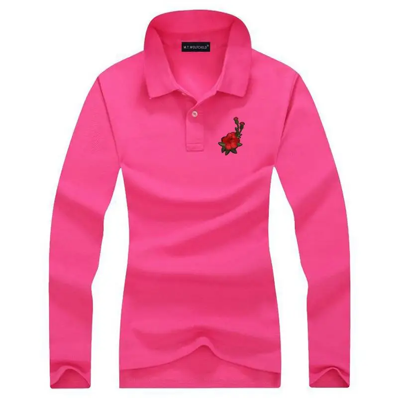 Женские рубашки поло с вышивкой повседневные дизайнерские облегающие топы из 100%