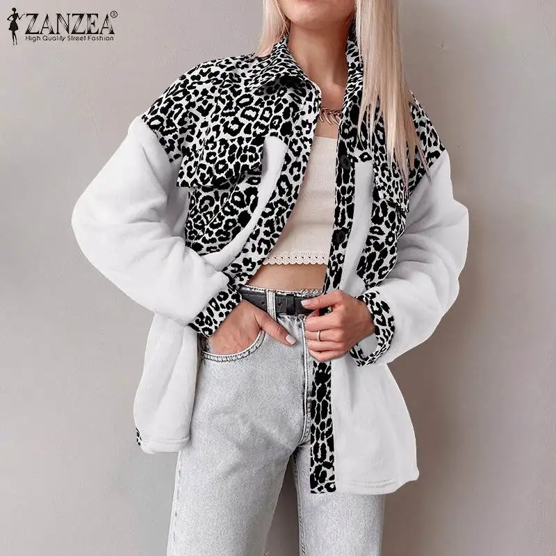 

Women Leopard Printed Patchwork Shirts 2022 ZANZEA Blouse Spring Autumn Long Sleeve Tops Oversized Casual Fshion OL Blusa Femme