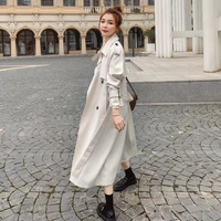 brand new fashion women trench coat beige long double breasted with belt spring autumn lady duster coat female outerwear quality