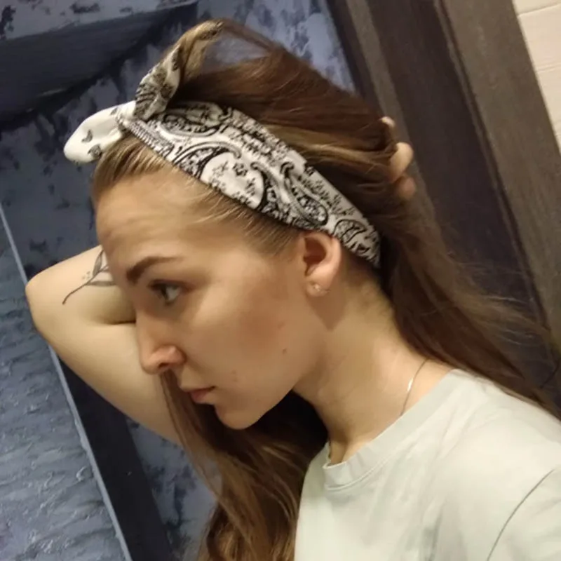 Fashion Elastic Hair Bands for Women Summer Headband Print Bezel Retro Knotted Band Solid Color Accessories |