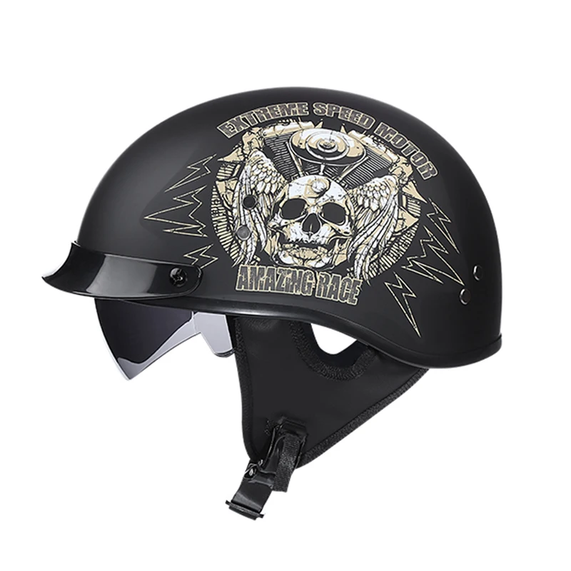 

VOSS vintage motorcycle helmet retro scooter half helmet with Built-in lens visor casco moto helm moto capacete para DOT