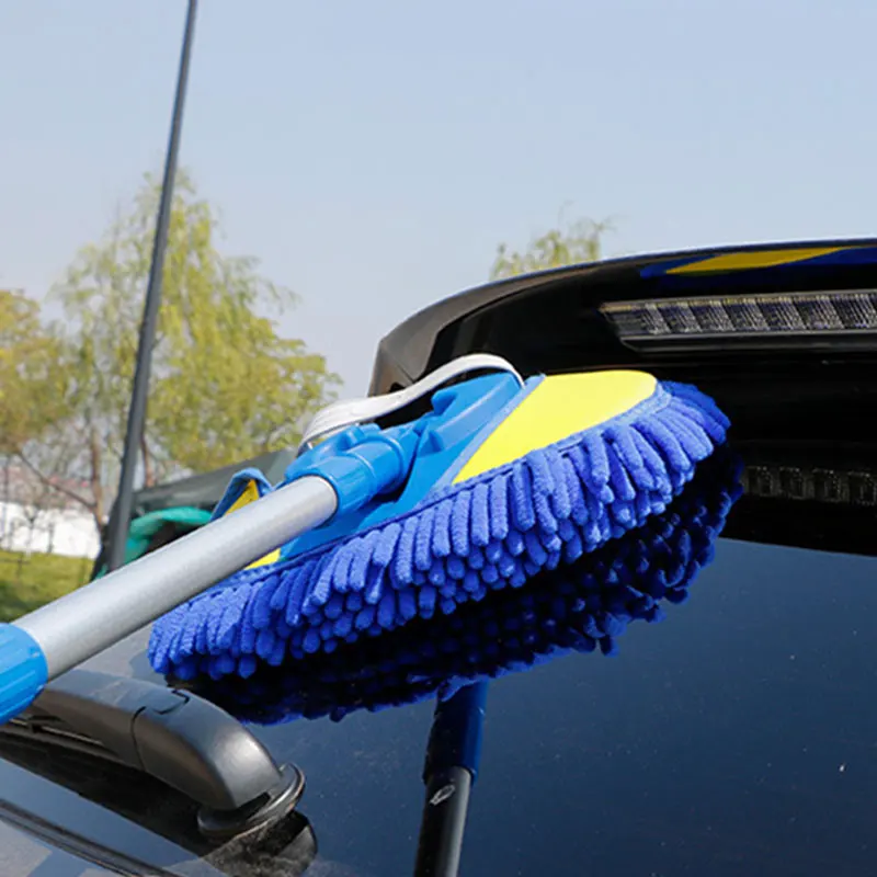 

NEW 2021 Upgrade 2 in 1 Three section Telescoping Long Handle Car Wash Brush Mop Thick Chenille Microfiber Broom Cleaning Tool