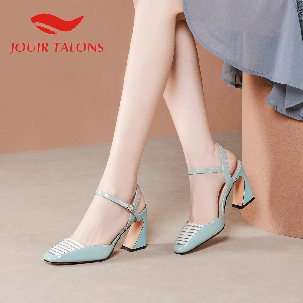 

JOUIR; TALONS бренда из натуральной кожи с отделкой из натуральной кожи женские босоножки странный стиль каблука квадратный носок смешанные Цвет...