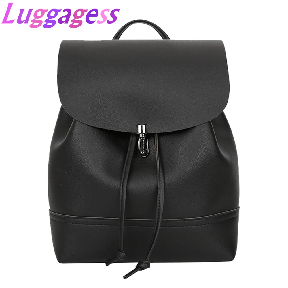 Винтажная однотонная кожаная школьная сумка рюкзак ранец женская на